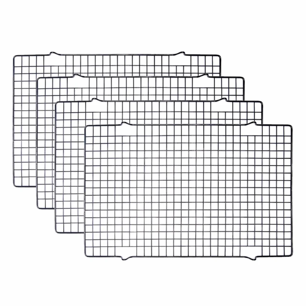 Tebery Lot de 4 grilles de refroidissement en acier au carbone pour cuisson gâteau pizza viande