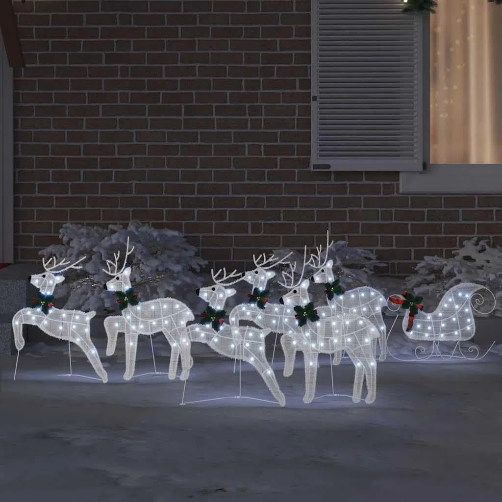 Rennes LED 7 pièces en Tissu Blanc pour décoration de Noël intérieur extérieur avec éclairage USB Style Art Déco, Dimensions 43 x 18 x 66 cm, Ambiance Festive