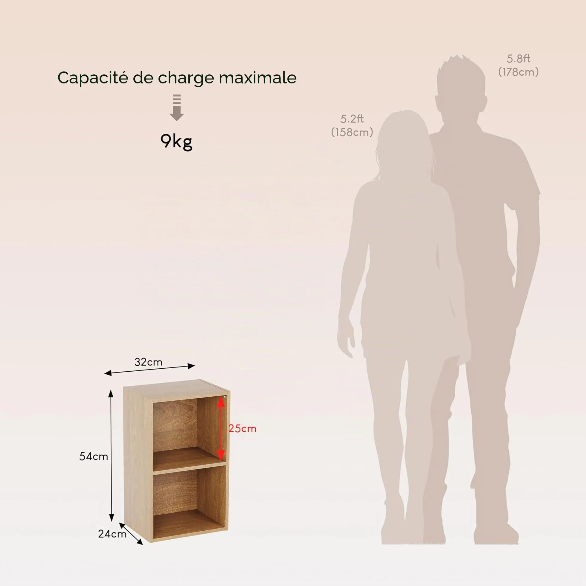 Vida Designs Oxford 2 Niveau Cube Bibliothèque Moderne Rangement H54xW32xD24cm Chêne
