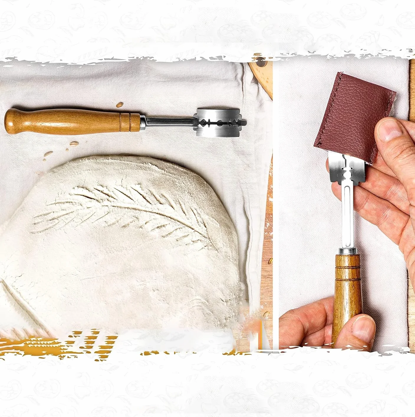 Couteau à Pain Acier Inoxydable avec Lames et Pinceau Silicone pour Boulangerie
