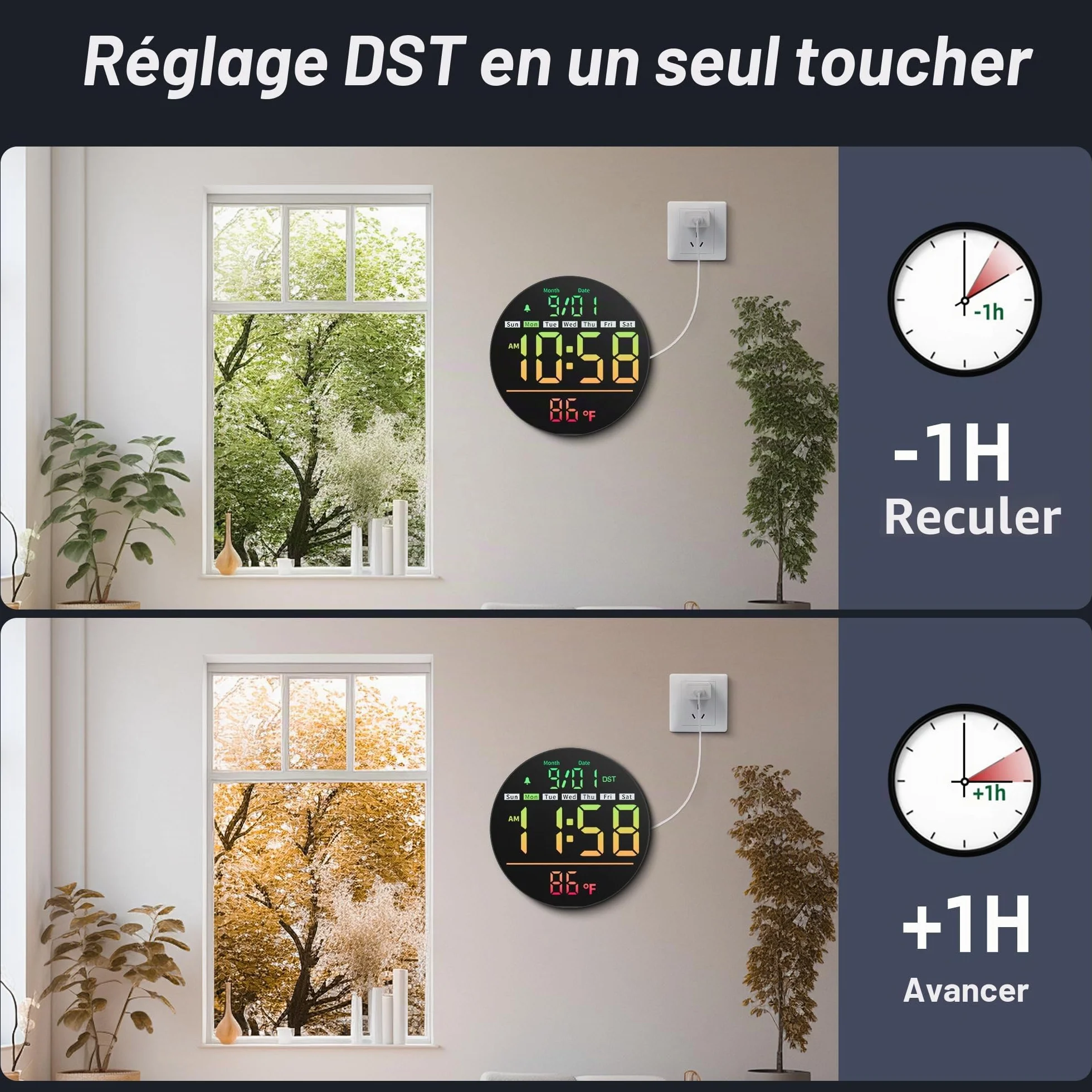 Maxstar Horloge Murale Numérique 8" LED avec Alarme, RGB, Température, Date