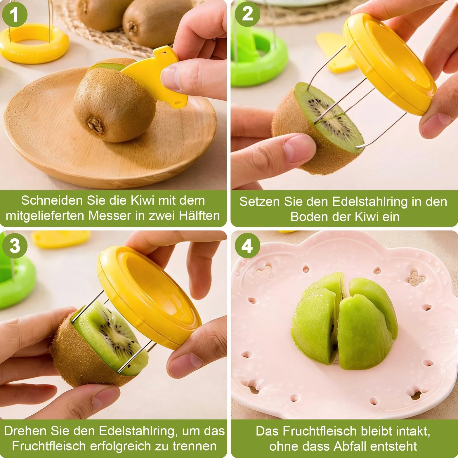 Lot de 3 éplucheurs de kiwi coupe-kiwi en plastique - Mini coupe-fruits - Ustensiles de cuisine