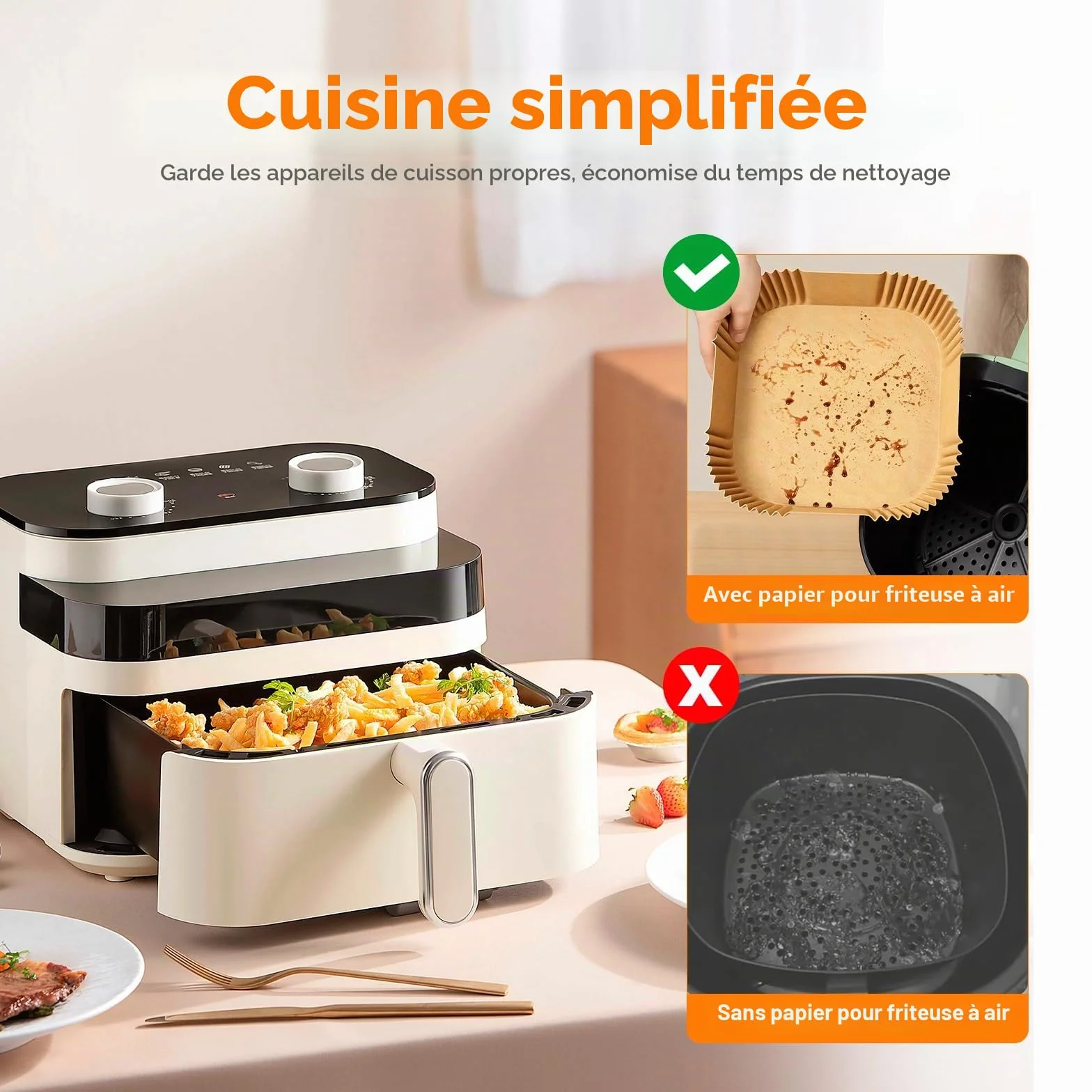 GRIFEMA Papier Air Fryer Rectangulaire 20,5 x 14 cm 100 Pièces Compatible Ninja Dual Zone AF300UK AF400UK Antiadhésif Jetable Sans BPA