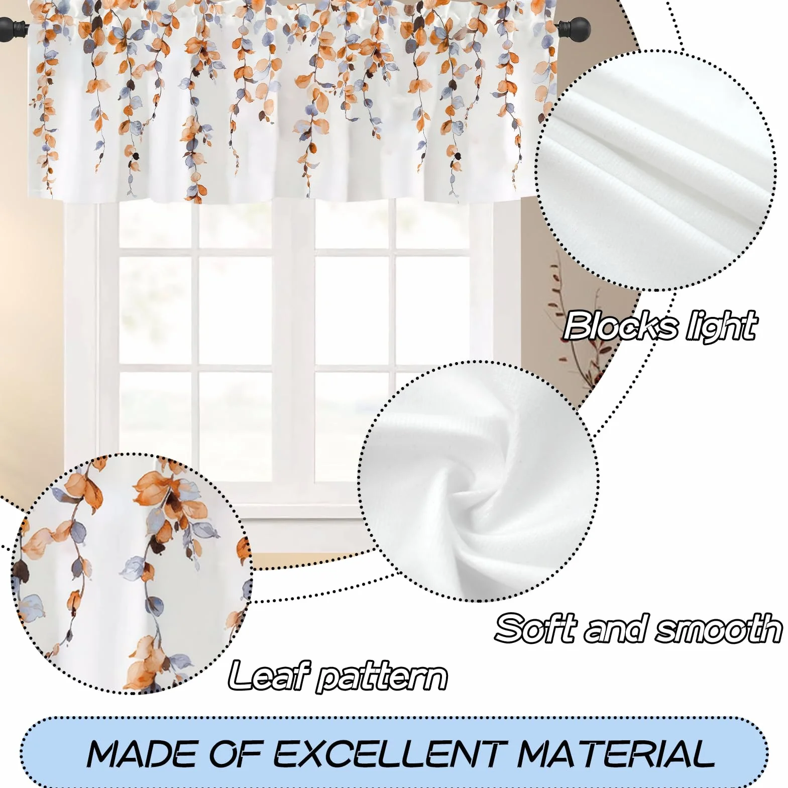 Rideaux de cuisine modernes épais décoratifs floraux orange lot de 2 pour café