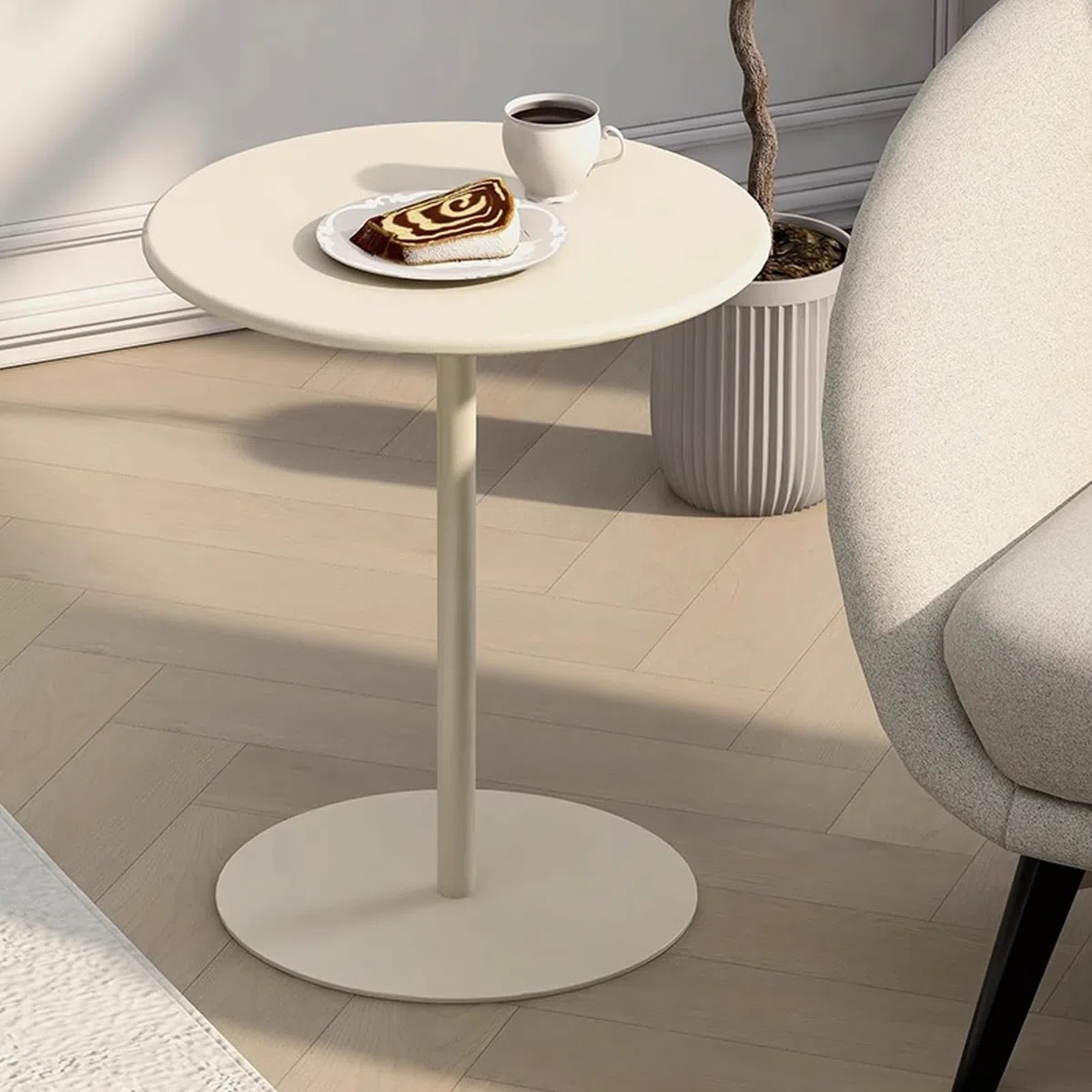Table de bar d'extérieur ronde avec base en métal pour pub bistrot Hauteur comptoir Beige 70 x 70 x 104 cm