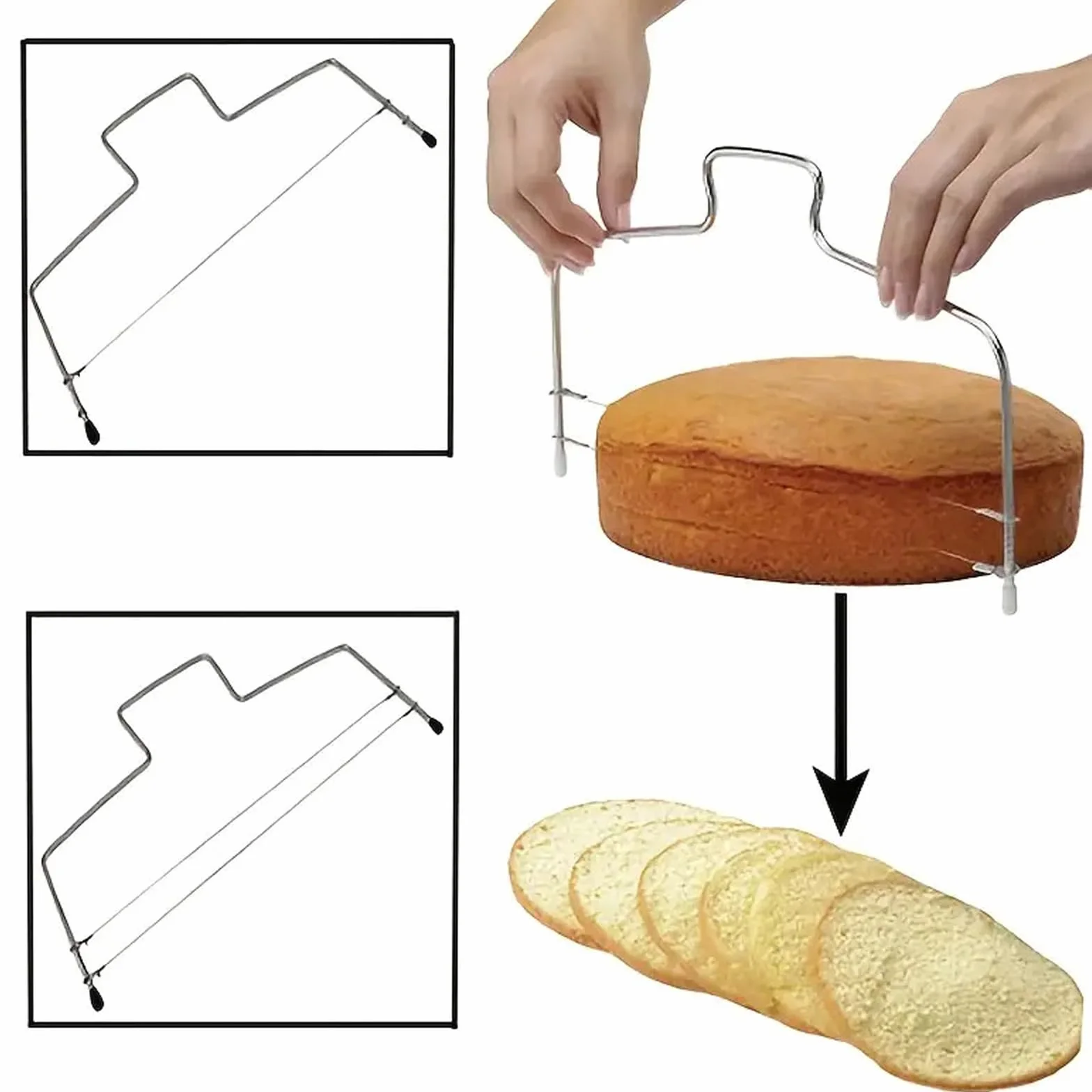 GIONAR Coupe-gâteau en Acier Inoxydable Réglable, 2 Pièces Lame Simple/Double pour Layer Cake