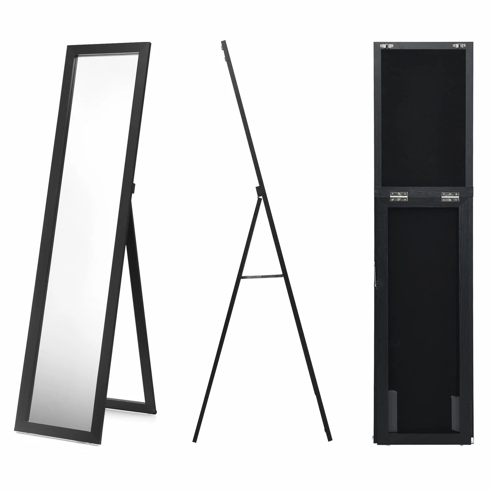GIANTEX Miroir sur Pied Mural Design 2 en 1 Cadre en Bois 37 x 155 cm Noir