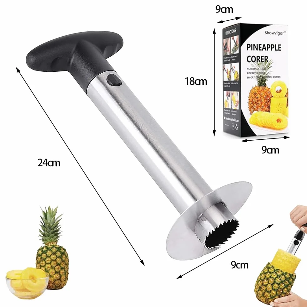 Coupe Ananas Découpe Ananas Éplucheur Acier Inoxydable pour Anneaux de Fruits Noir