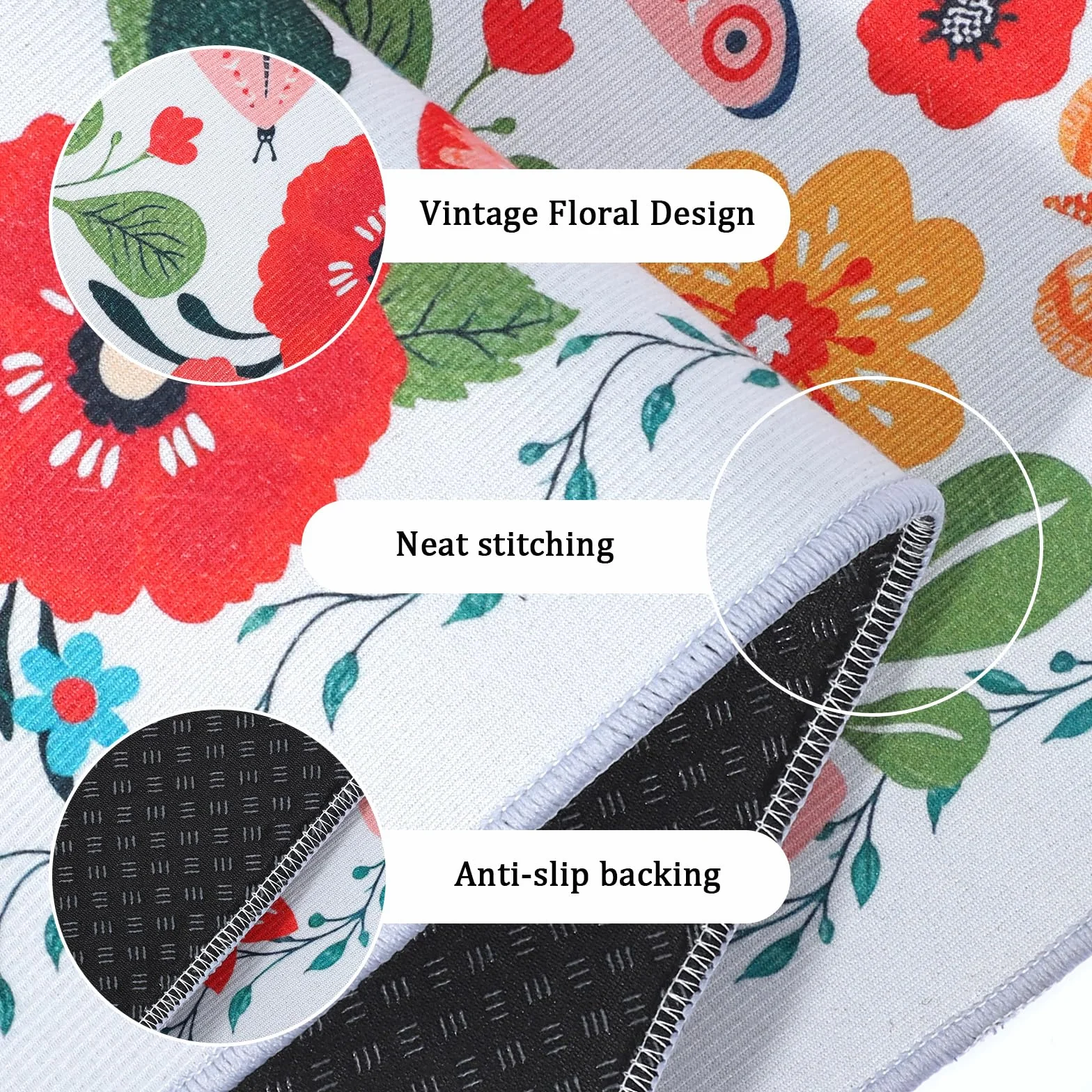 Tapis de Cuisine Anti-dérapant Lavable Anti-Fatigue 2PCS Boho Floral Moderne Ferme