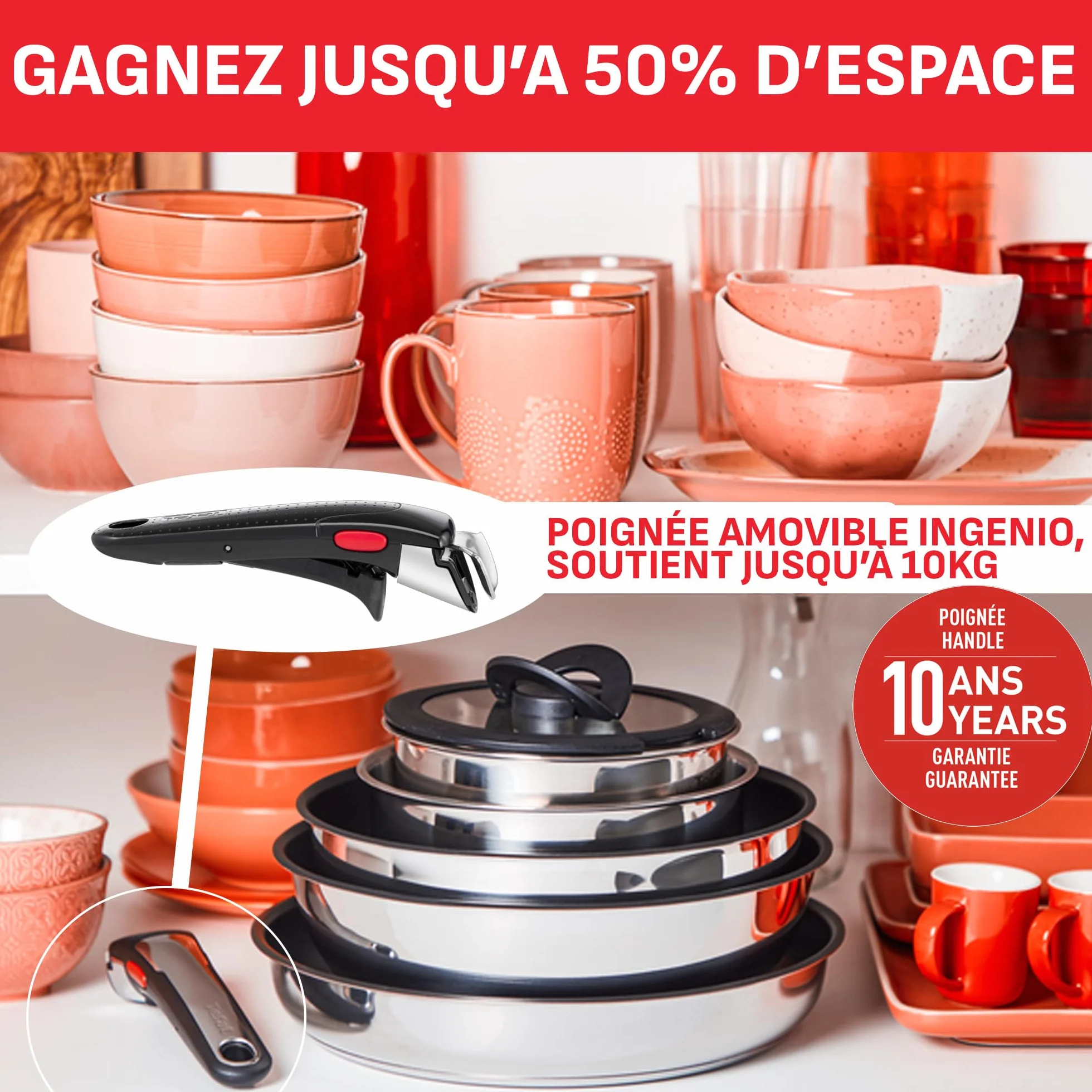 Tefal Ingenio Batterie de cuisine 20 pièces Induction Revêtement antiadhésif Empilable L897SK04