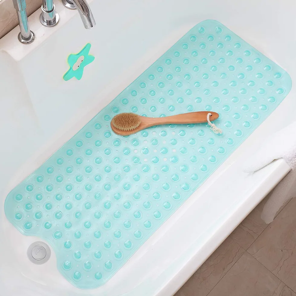 Tapis de Bain Antidérapant 99 x 39 cm Lavable en Machine Bleu Transparent