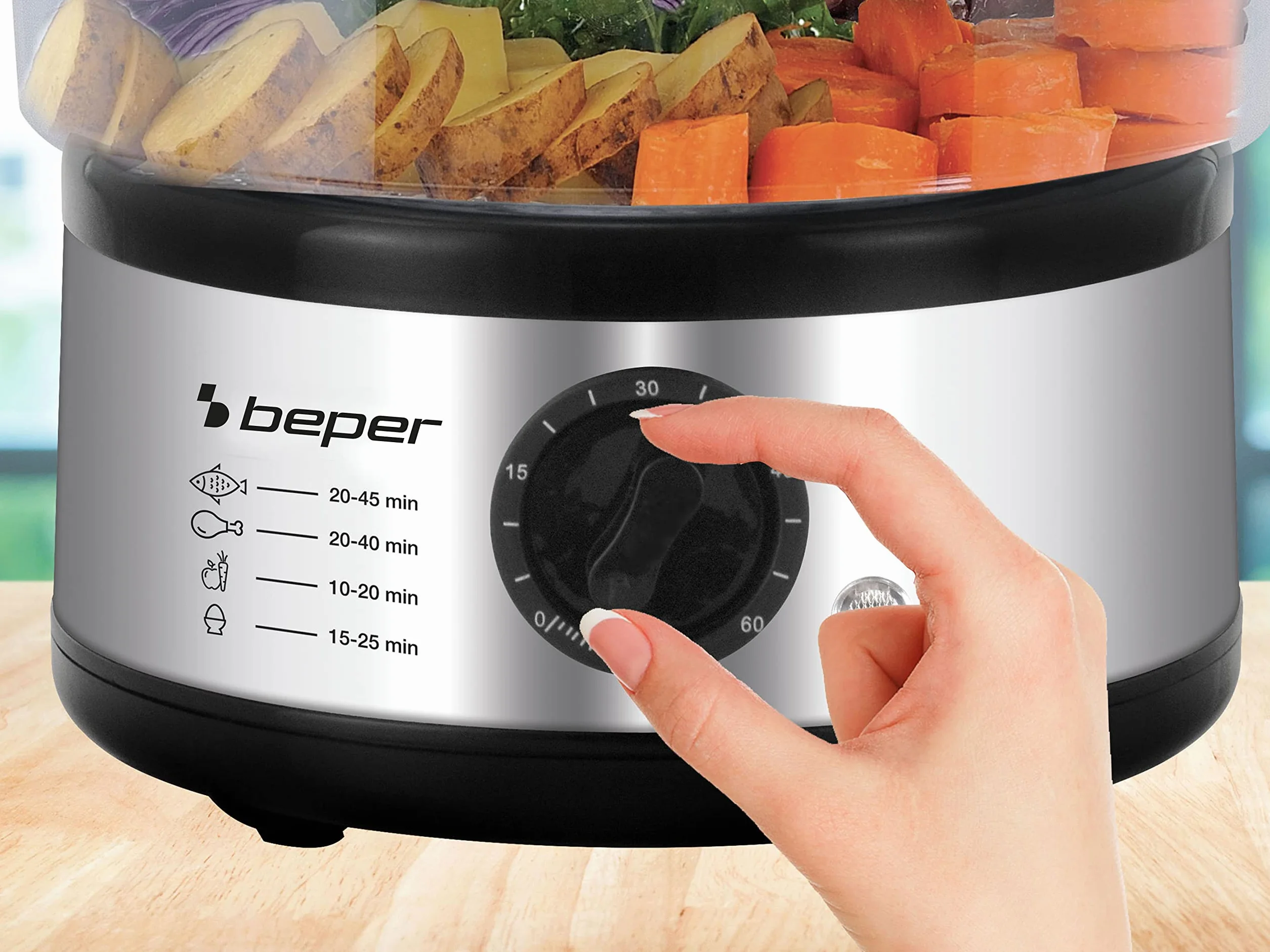 BEPER BC.261 Cuiseur Vapeur 5 Litres avec Minuteur Électrique Sans BPA
