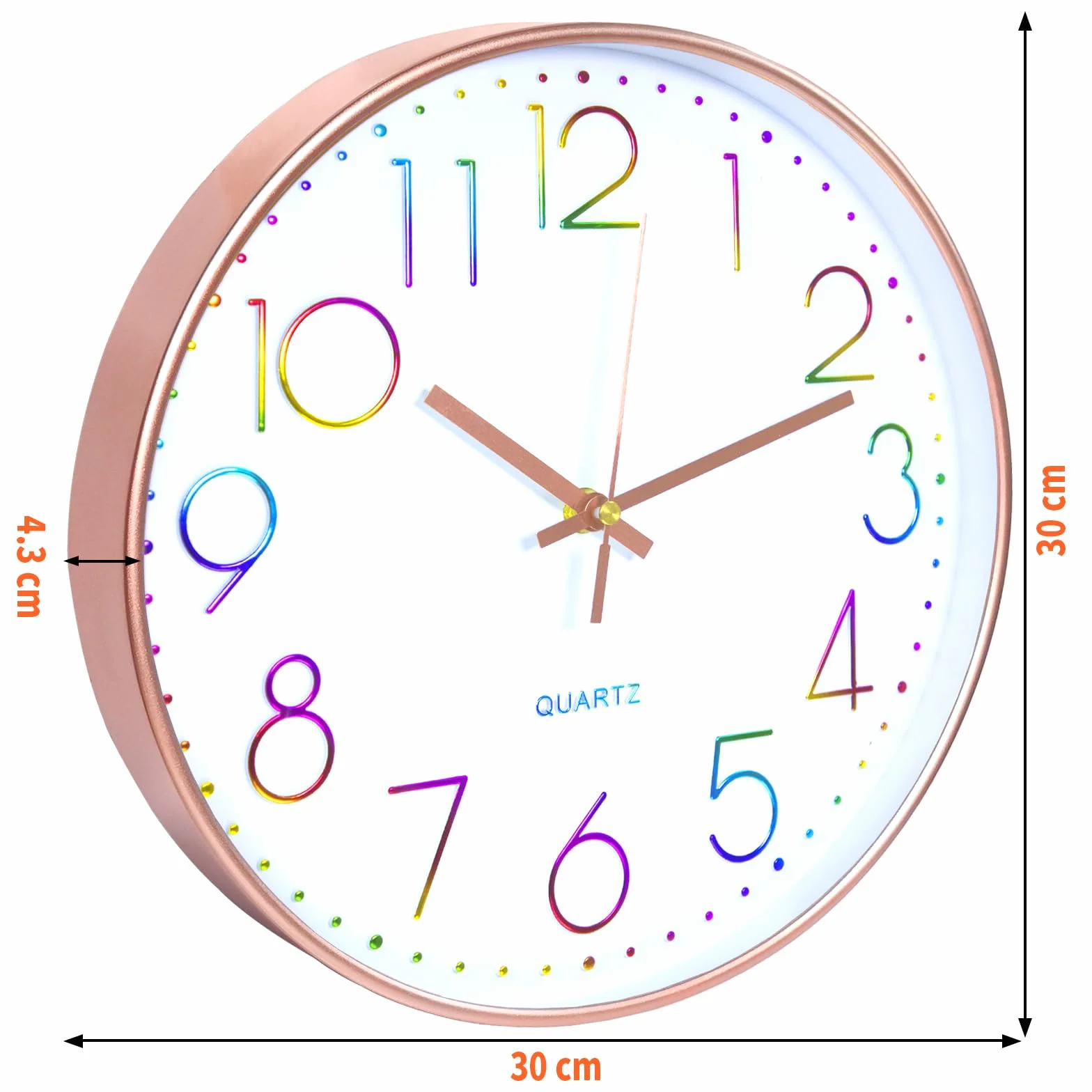 Horloge Murale Silencieuse 30cm Ronde Chiffres Arabes Quartz pour Chambre Salon Cuisine