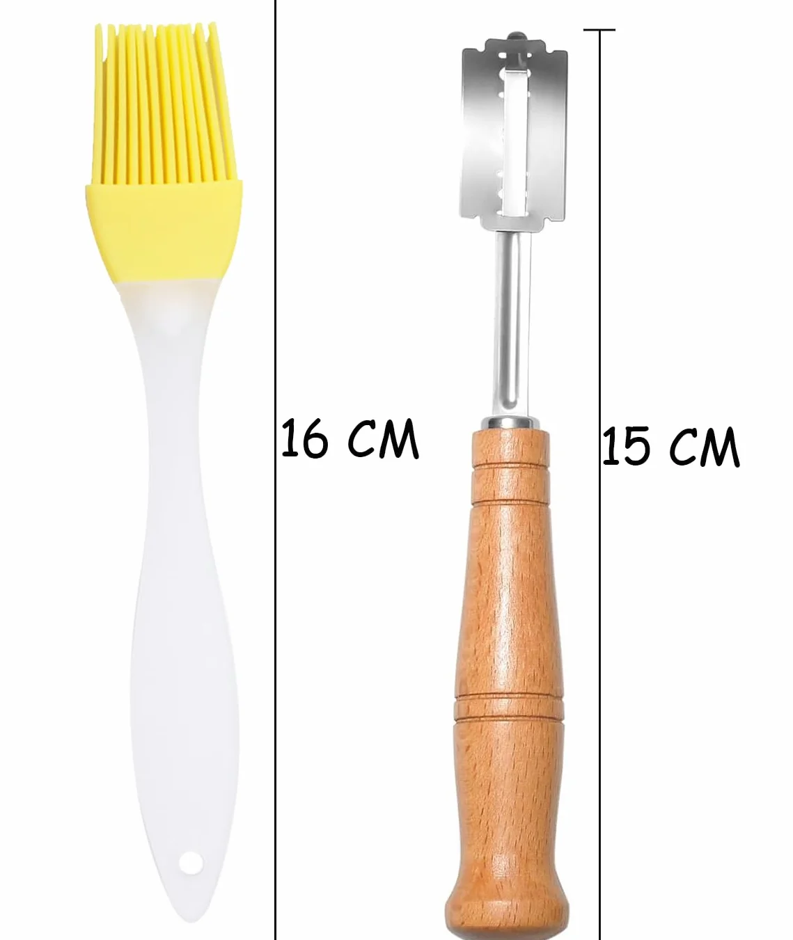 Couteau à Pain Acier Inoxydable avec Lames et Pinceau Silicone pour Boulangerie
