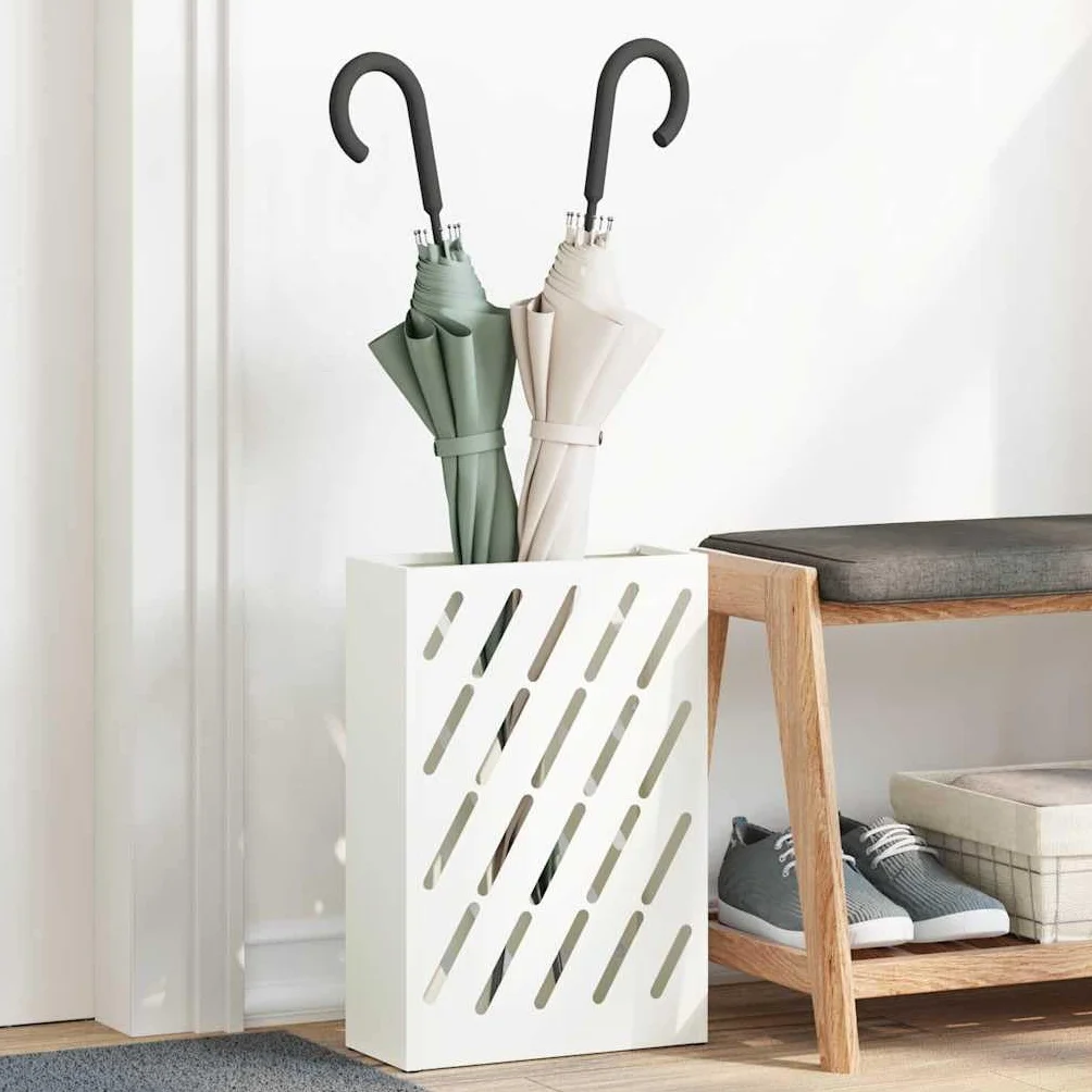 vidaXL Porte-Parapluie Blanc Acier 28x12x41 cm Moderne Design rectangulaire
