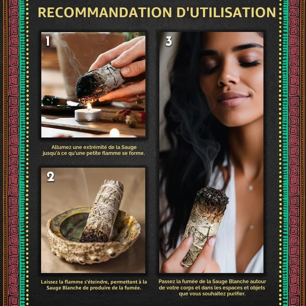 Sauge Blanche en bâton à brûler Naturelle, Purification des énergies négatives (8 bâtons)