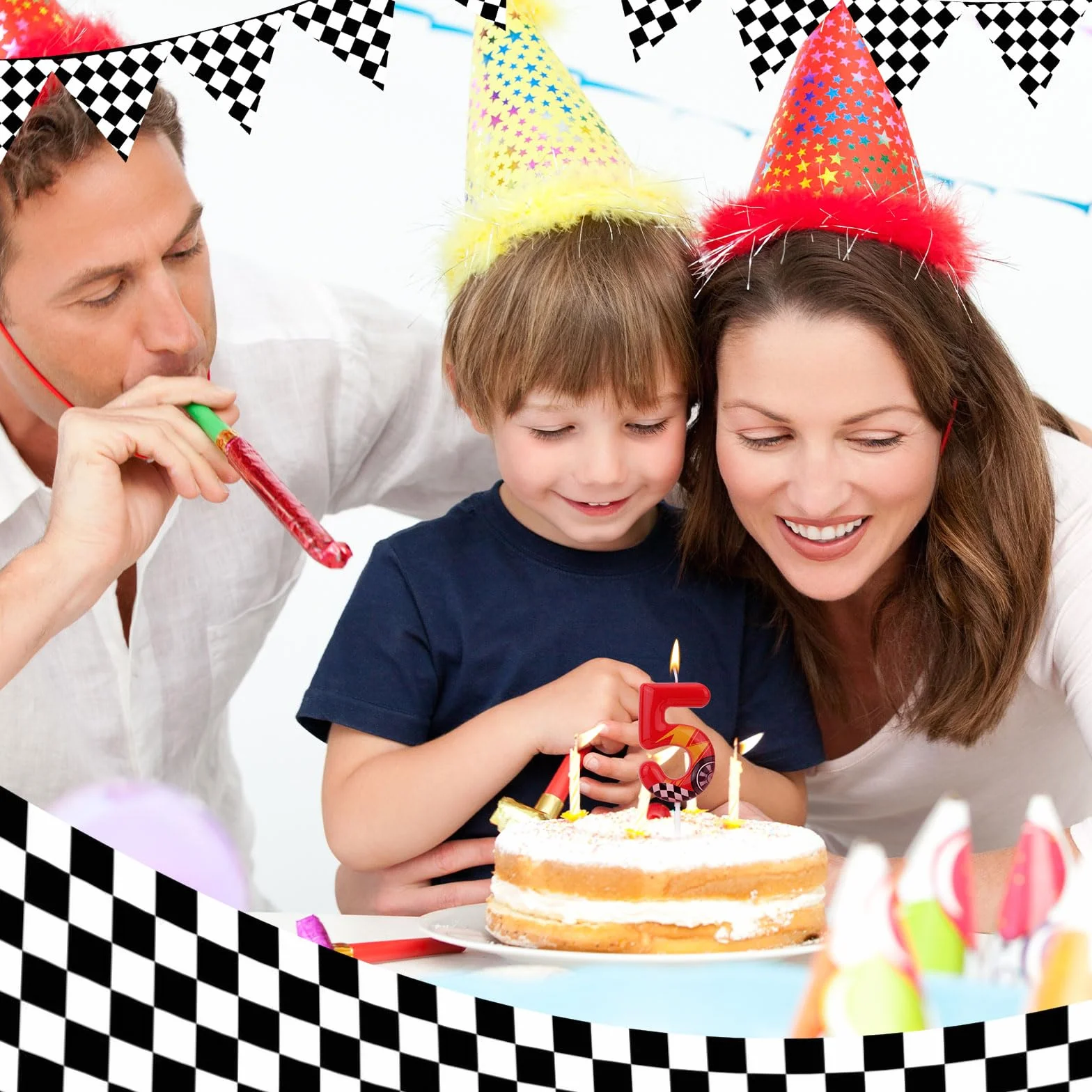 Bougie d'Anniversaire Thème Voitures Course Numéro 5 Rouge Forme Voiture pour Gâteau