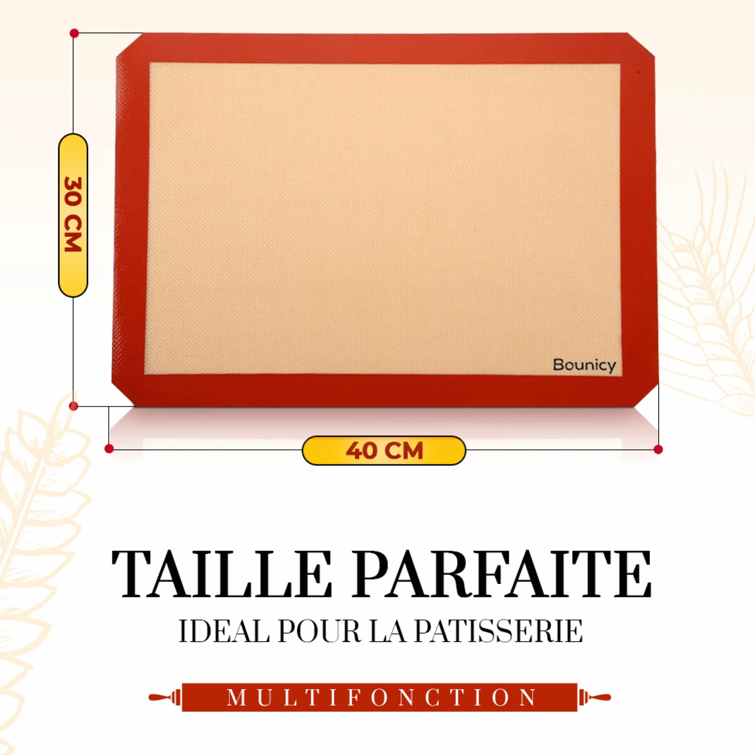Tapis de Cuisson en Silicone Anti-Adhésif 30x40cm Réutilisable Passe au Lave-Vaisselle Sans BPA