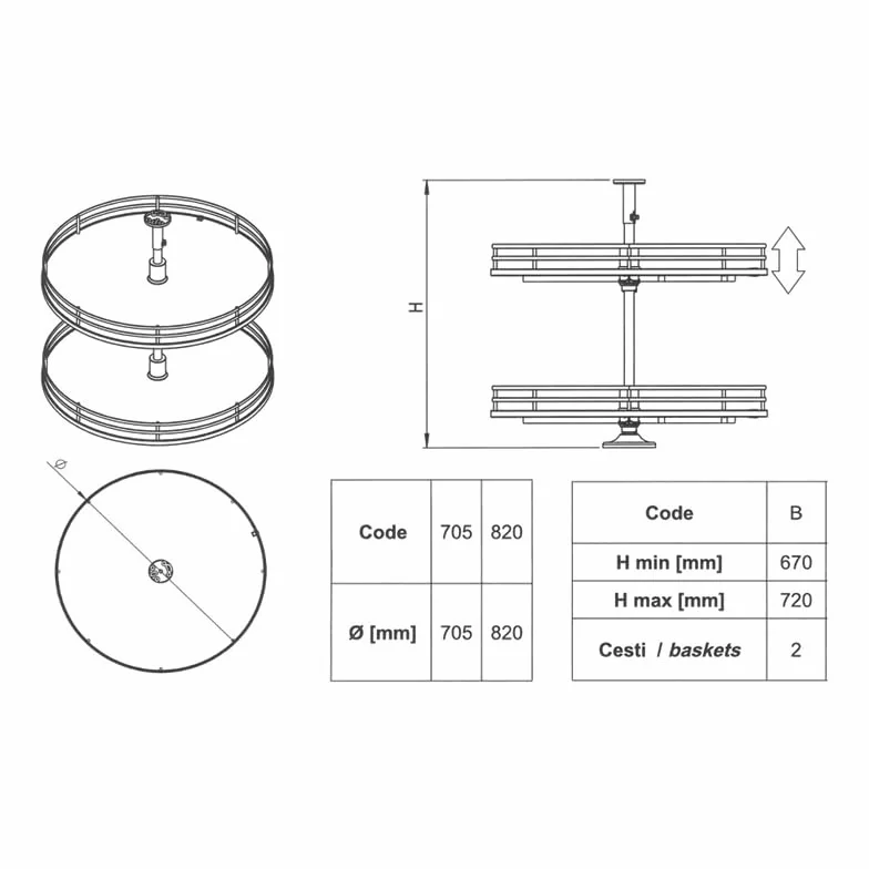 INOXA INDUSTRIE Tourniquet Rond 705 mm Blanc Fil chromé pour Caisson 800 x 800 mm