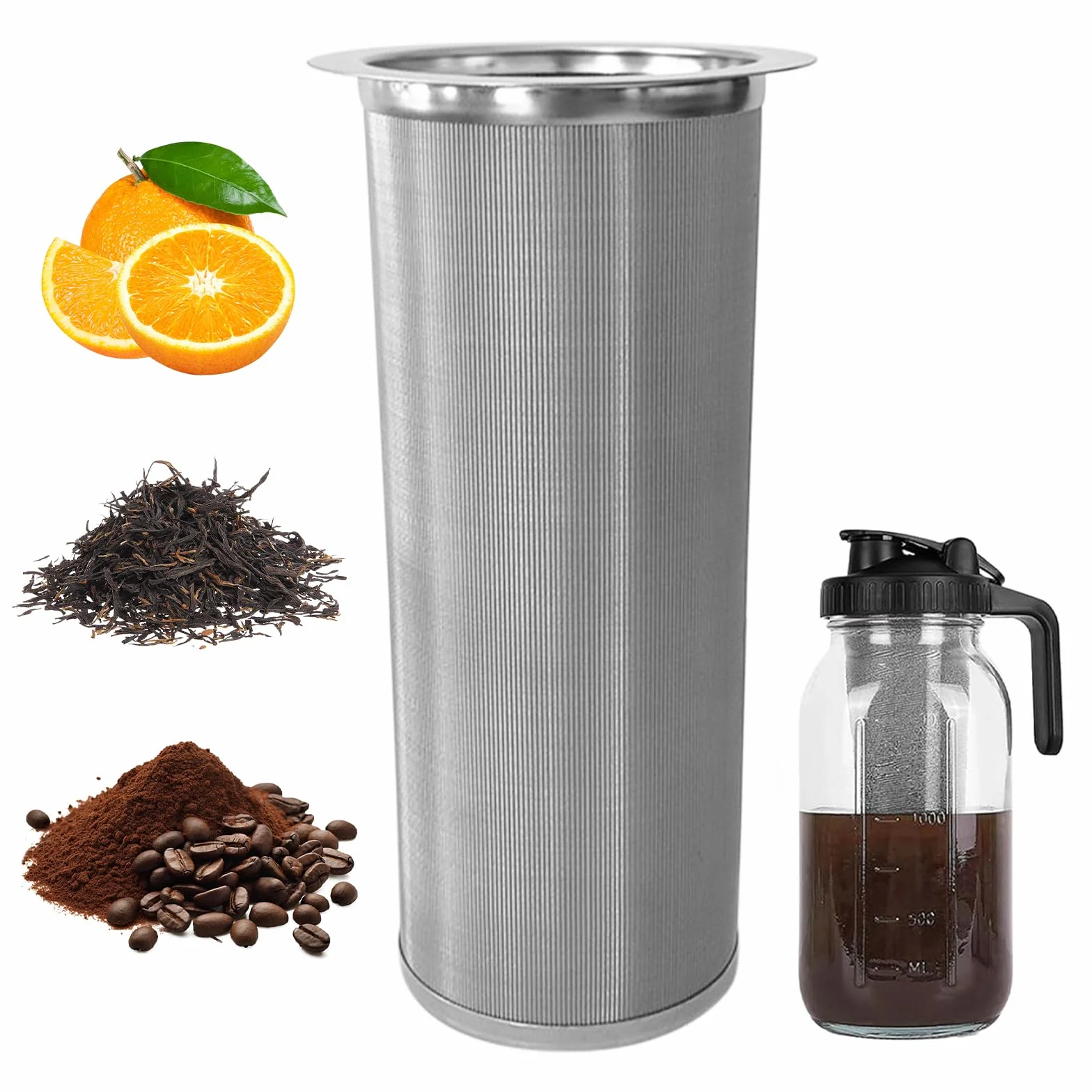 Filtre à café à froid pour pot Mason large goulot, passoire acier inoxydable 304, cafetière glacée 950 ml