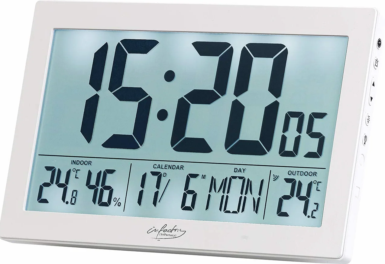 infactory Horloge Radio-pilotée XL Thermo-hygromètre Capteur Extérieur