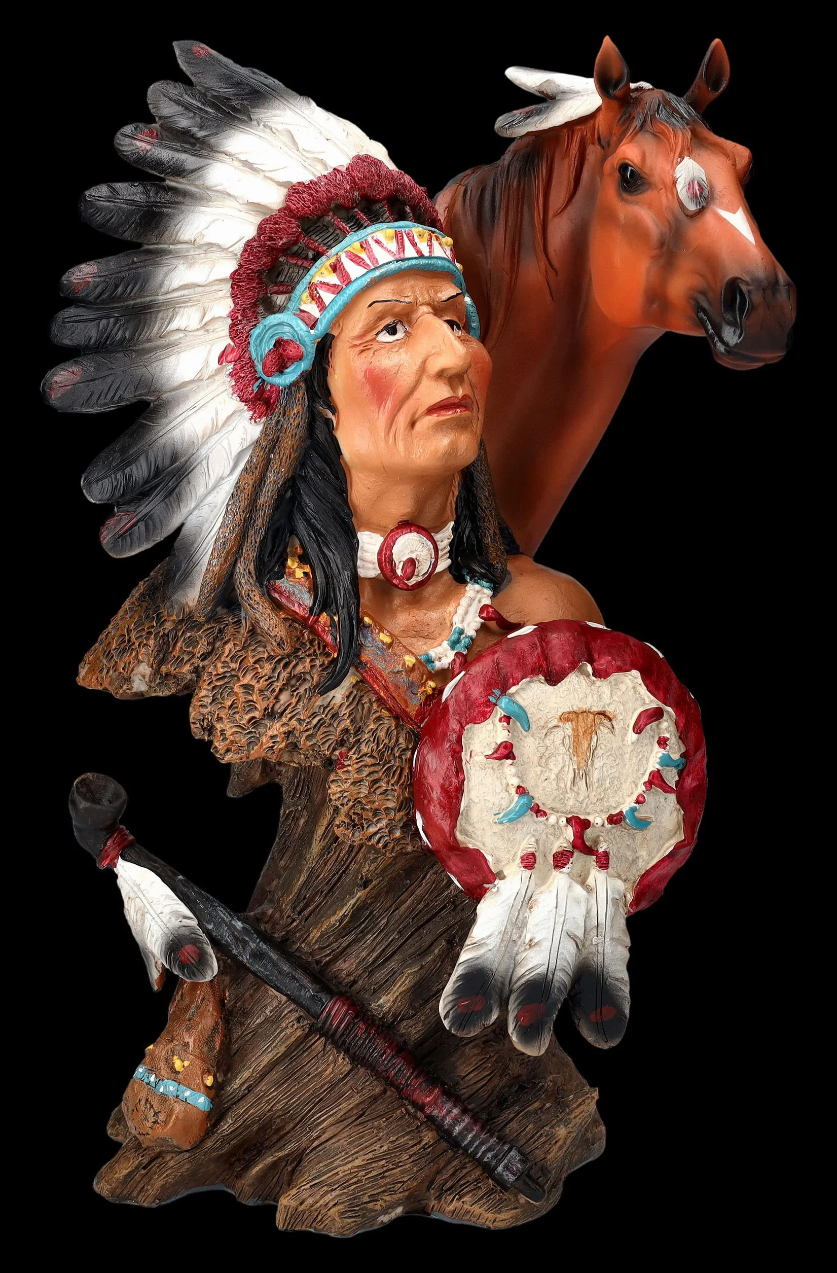 Figurine indienne Buste de chef avec cheval Wester Far West Cowboy