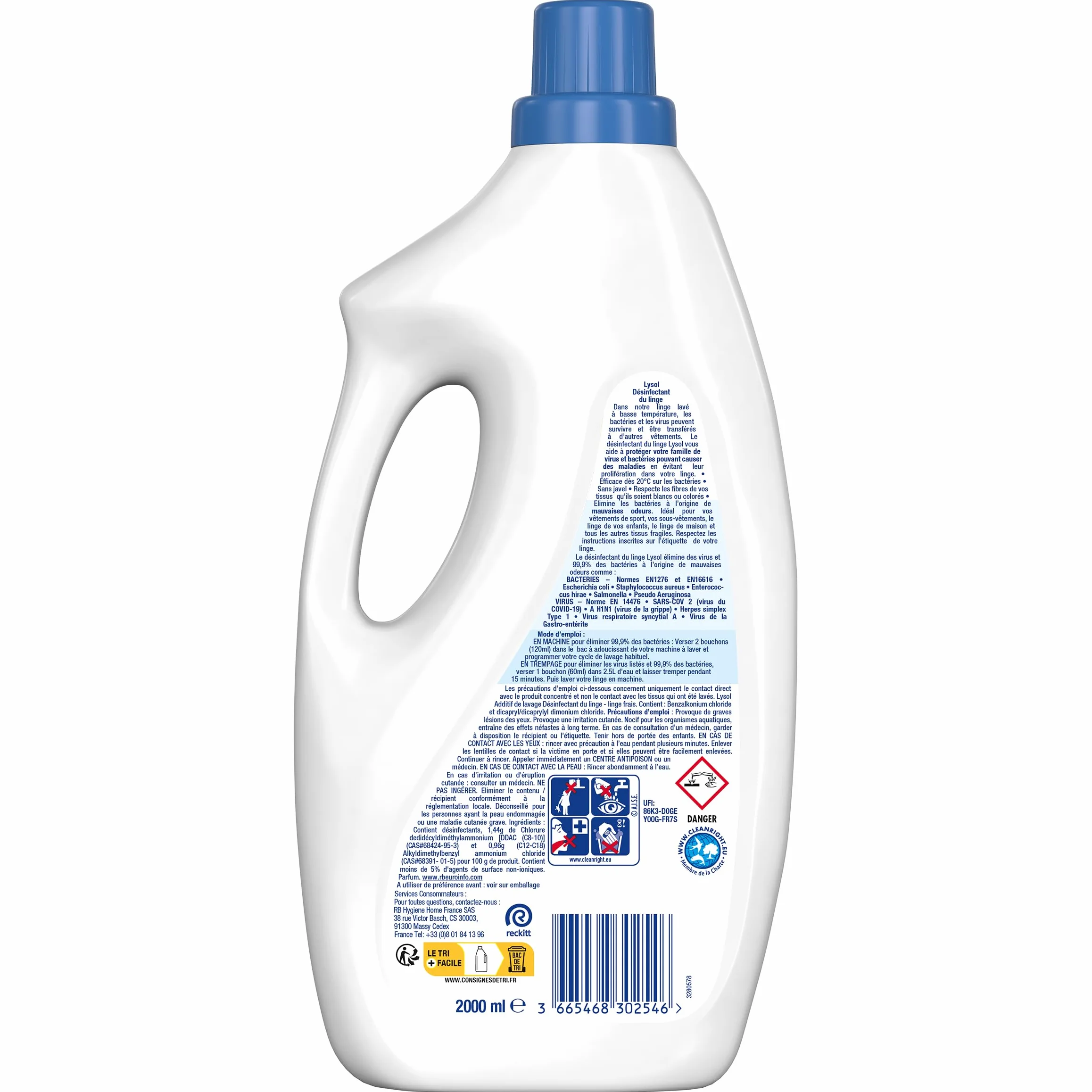 Lysol Désinfectant du Linge Liquide 2L - Anti-Odeurs - Parfum Linge Frais