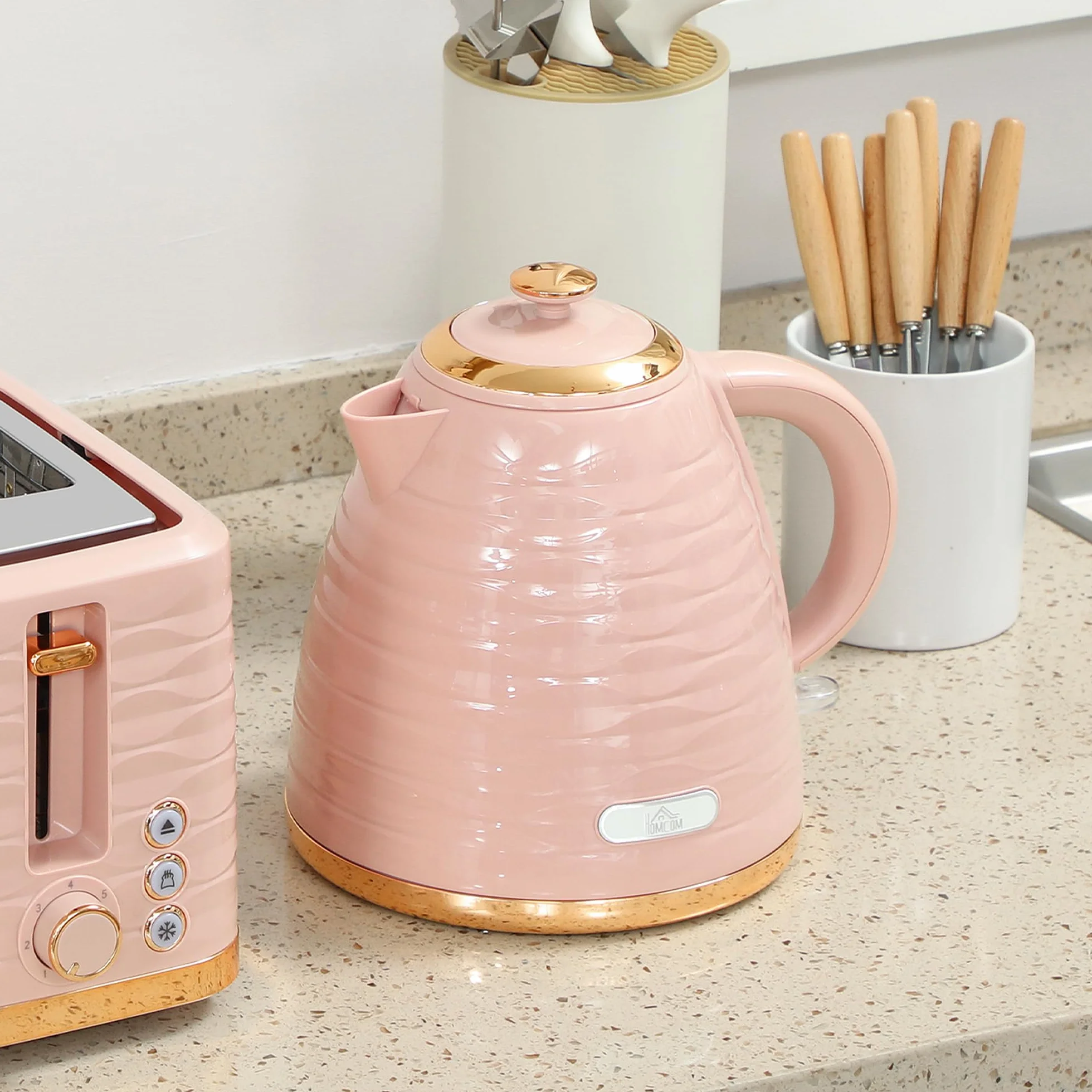 HOMCOM Set petit-déjeuner bouilloire 1,7 L grille-pain 4 tranches 2200 W 7 niveaux grillage thermostat Otter rose