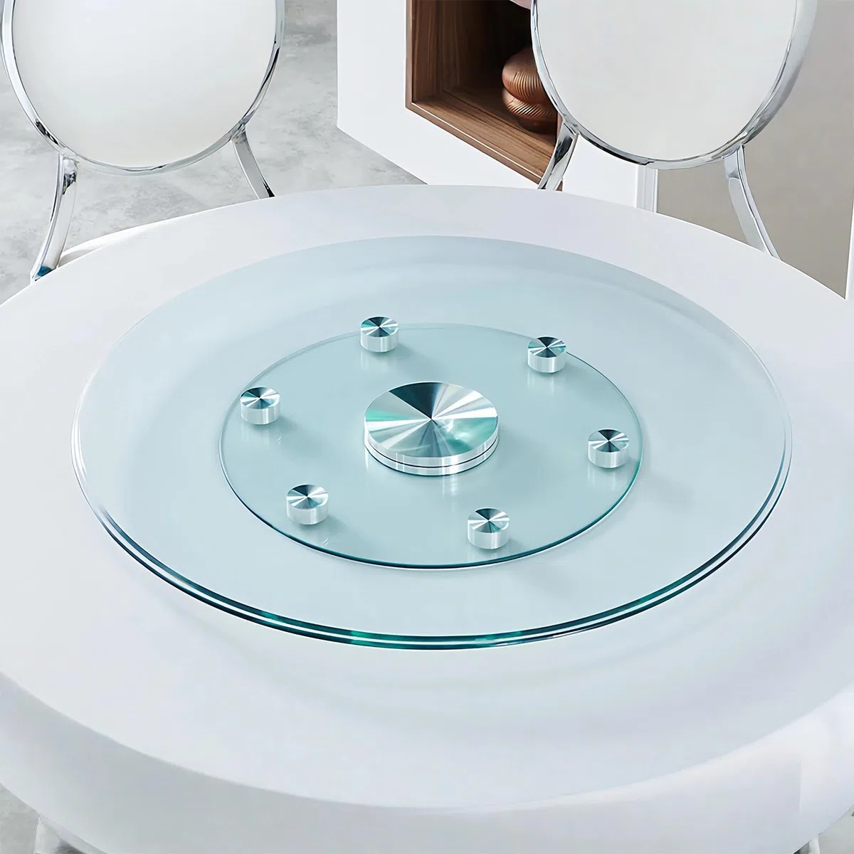Plateau Tournant Verre Trempé Lazy Susan avec Système Rotation Assistée