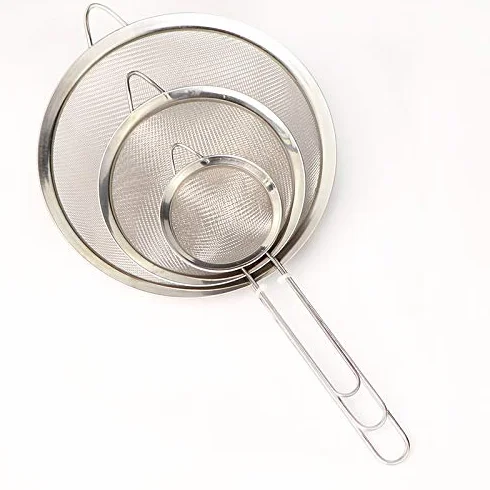 Passoire de cuisine acier inoxydable mailles fines diamètre 7/12/18 cm lot de 3