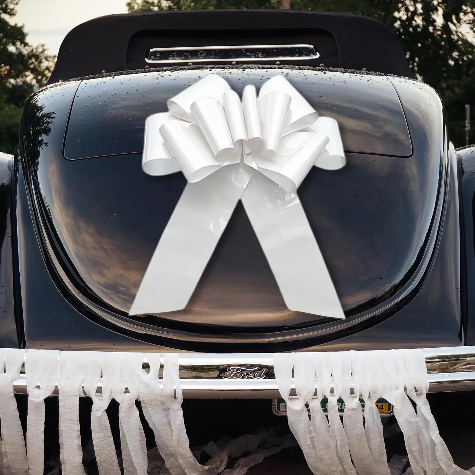 Grand Nœud Cadeau Blanc 76 cm pour Voiture Mariage avec Ventouses et Ruban Adhésif Double Face