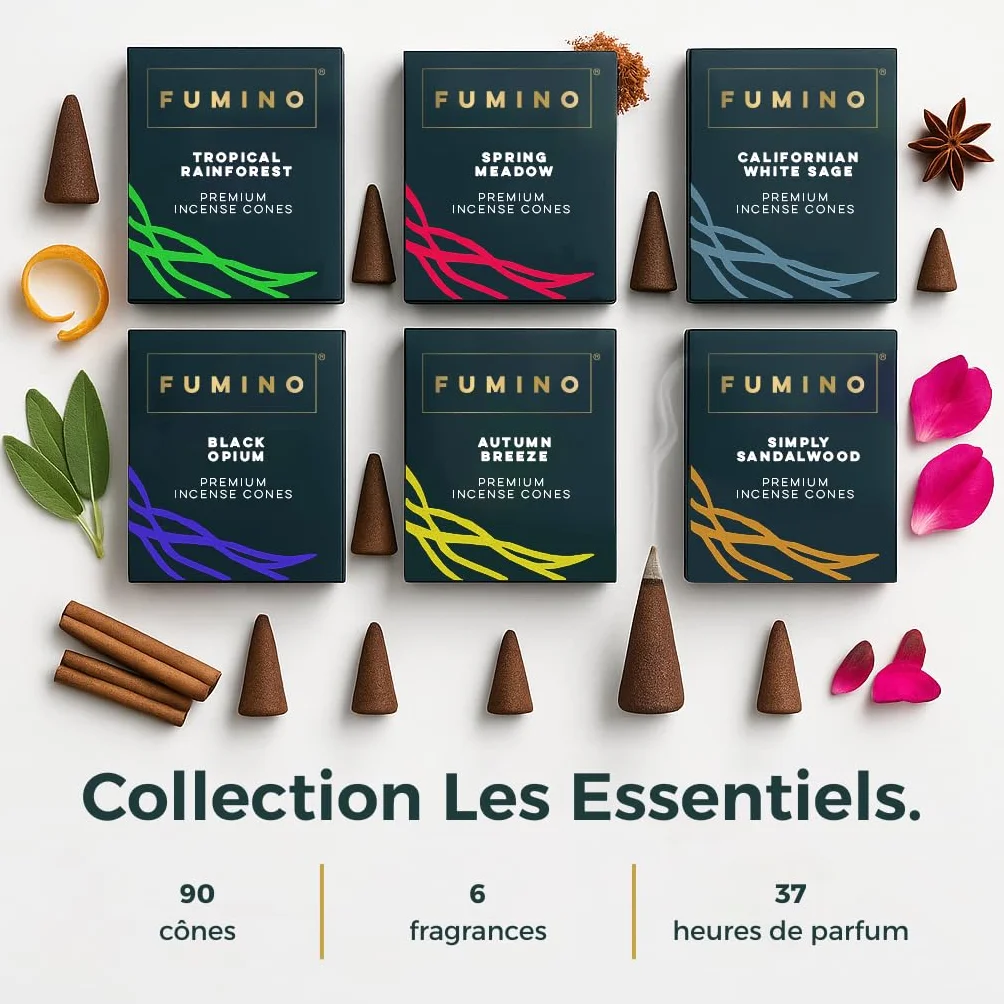 Fumino Encens Cone Naturels Faits Maison Lot 6 boîtes 90 cônes Masala Agarbatti Joss