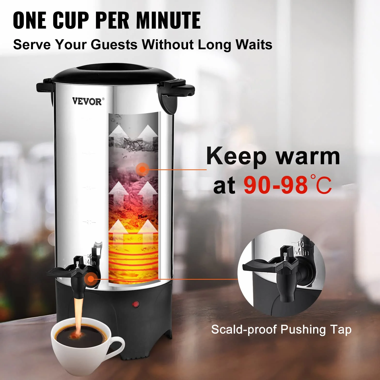 VEVOR Percolateur à Café 7,4 L 50 Tasses Acier Inoxydable Filtre Permanent Chauffe Eau