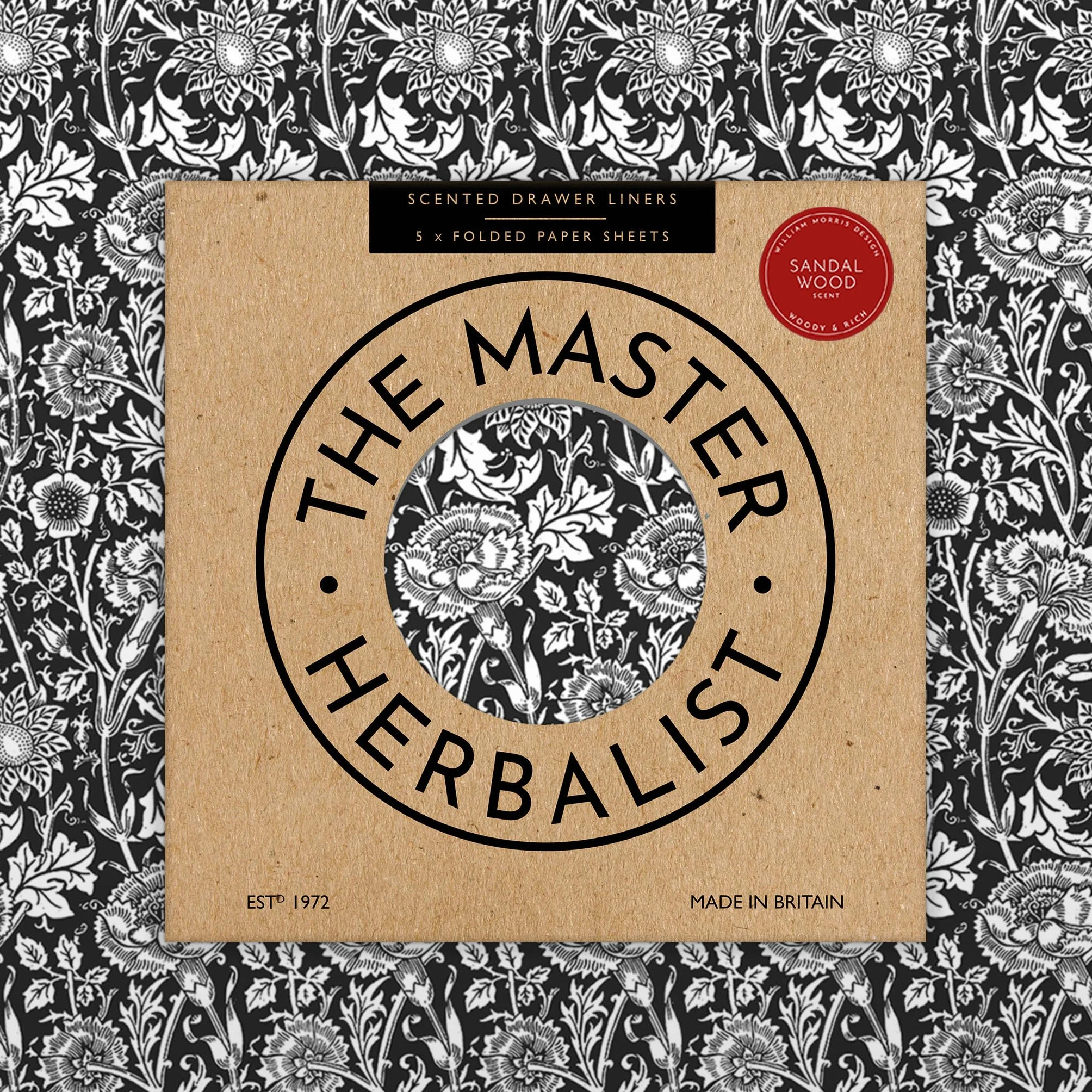 The Master Herbalist Doublures de Tiroir Parfumées William Morris Bois de Santal Noir Paquet de 5 Feuilles