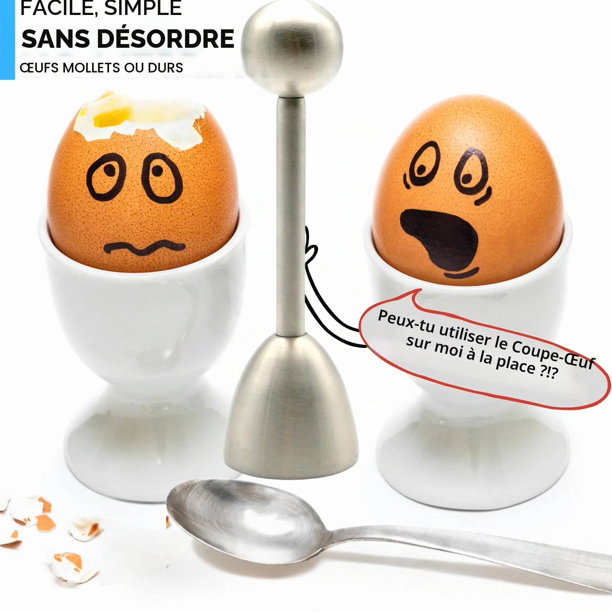 Coupe Oeuf en Acier Inoxydable, Coupe Oeuf à la Coque, Toque Oeuf