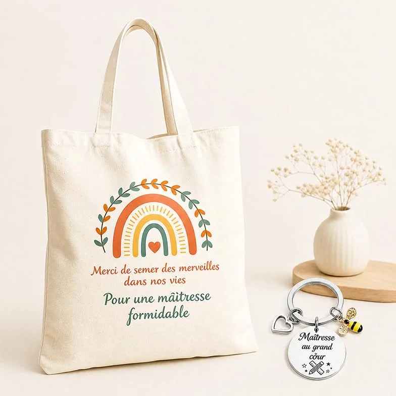 Tote Bag Maitressee Merci Porte-Clé Sac Cabas Femme Grande Capacité Réutilisable