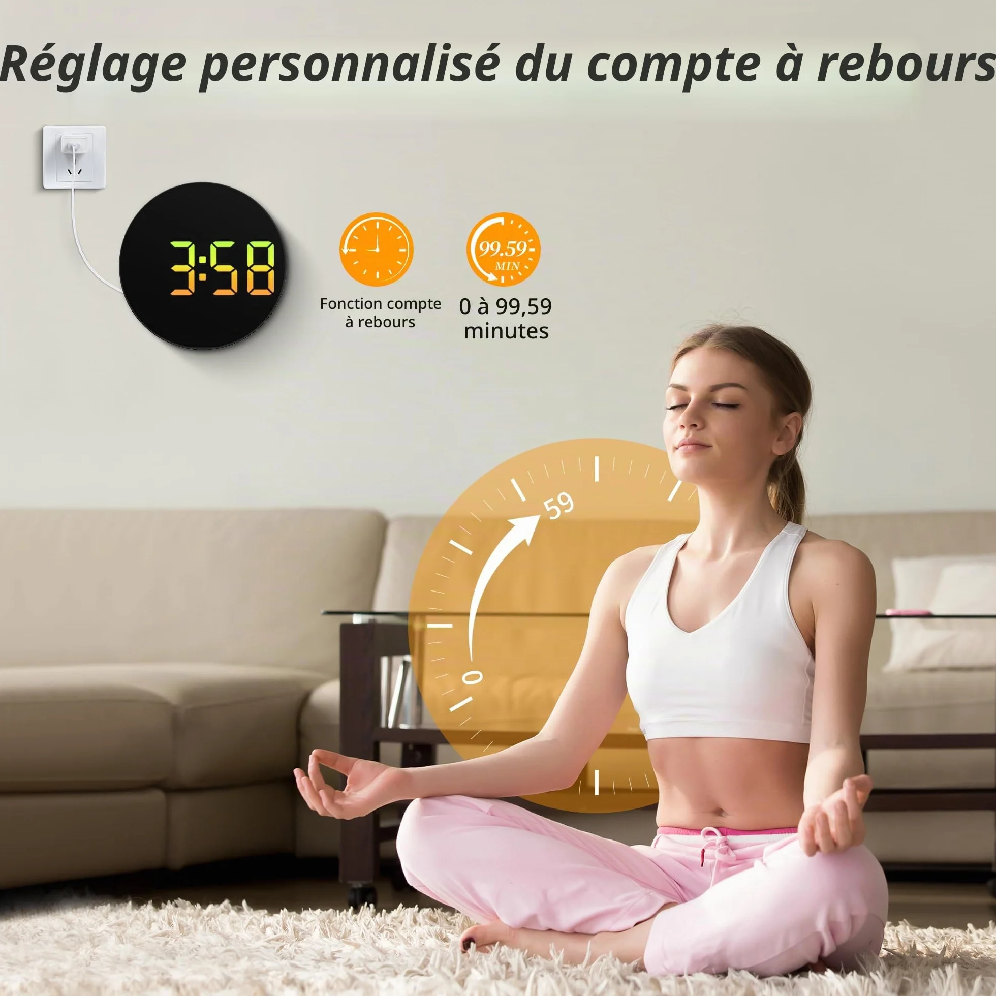 Maxstar Horloge Murale Numérique 8" LED avec Alarme, RGB, Température, Date