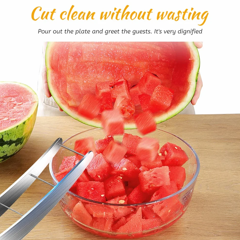 Couteau Pastèque Trancheur Coupe Acier Inoxydable Watermelon Cutter pour Cantaloup Papaye Fruit du Dragon