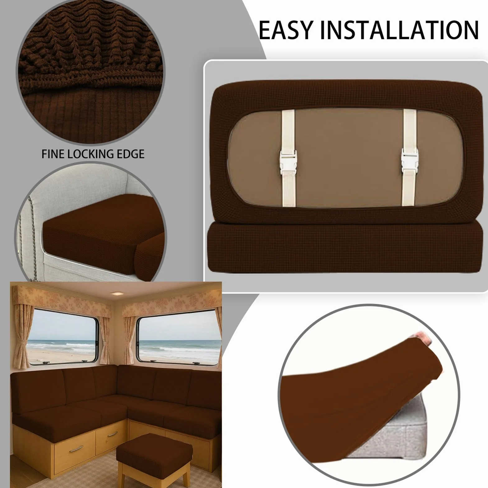 Housse De Coussin Caravaning Imperméable Antidérapante Banquette L130-160cm W40-65cm Marron foncé