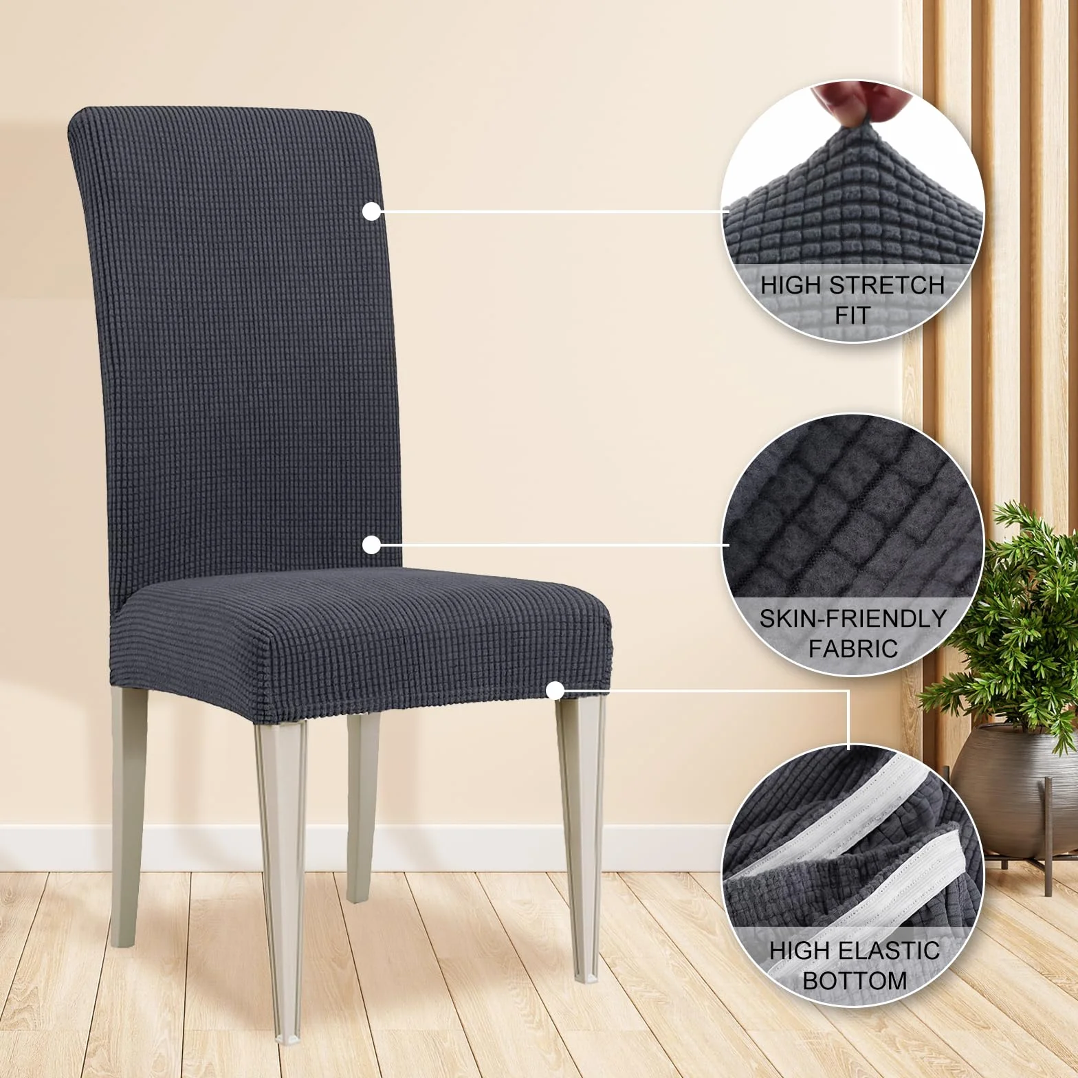 Ystyle Housse de Chaise 4 Pièces, Extensible, Lavable, Couvre Chaise Universel, Gris