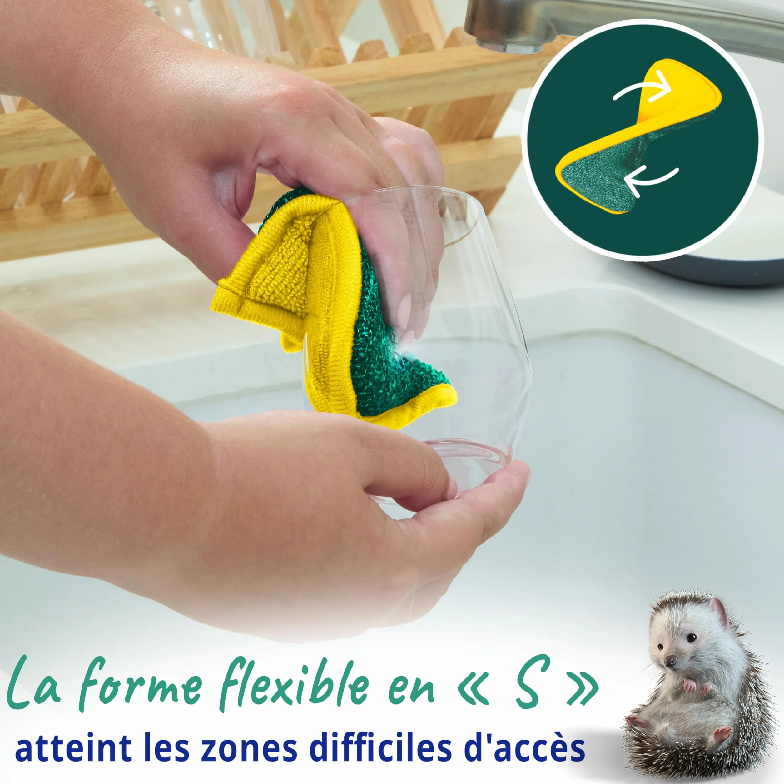 Spontex Flex & Wash Éponges réutilisables microfibre double face 4 pièces