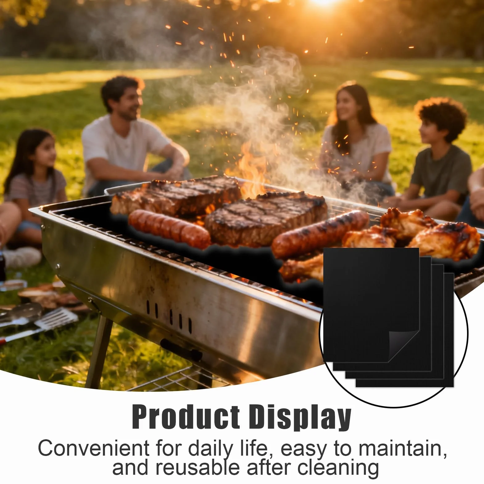 Tapis de Cuisson Barbecue 50x40 cm Lot de 4, Feuille Antiadhésive Réutilisable Résistante à 280°C