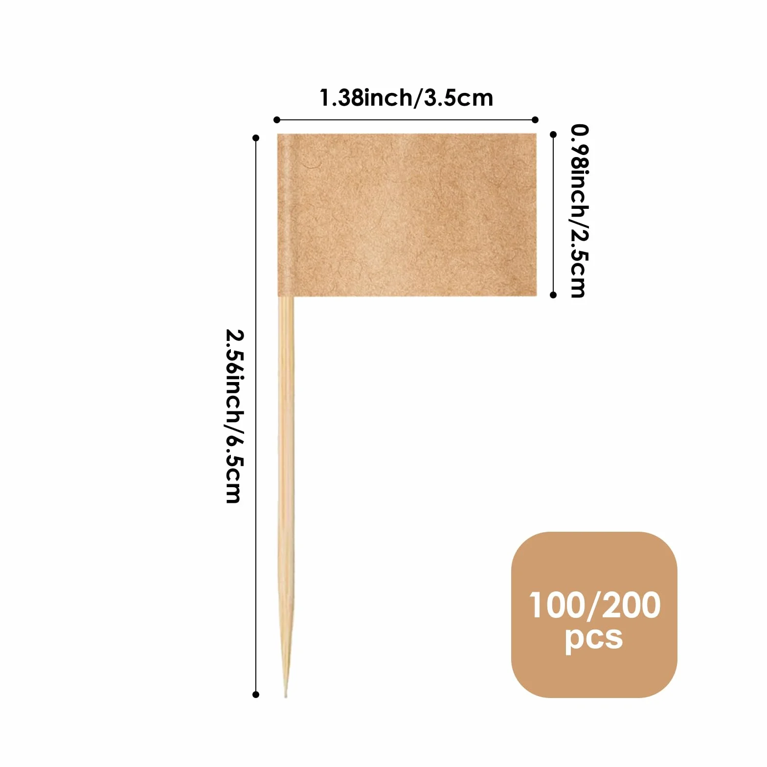 Mini Drapeau Cure-dent Papier Kraft Marron 100 Pièces pour Cocktail Buffet Décoration