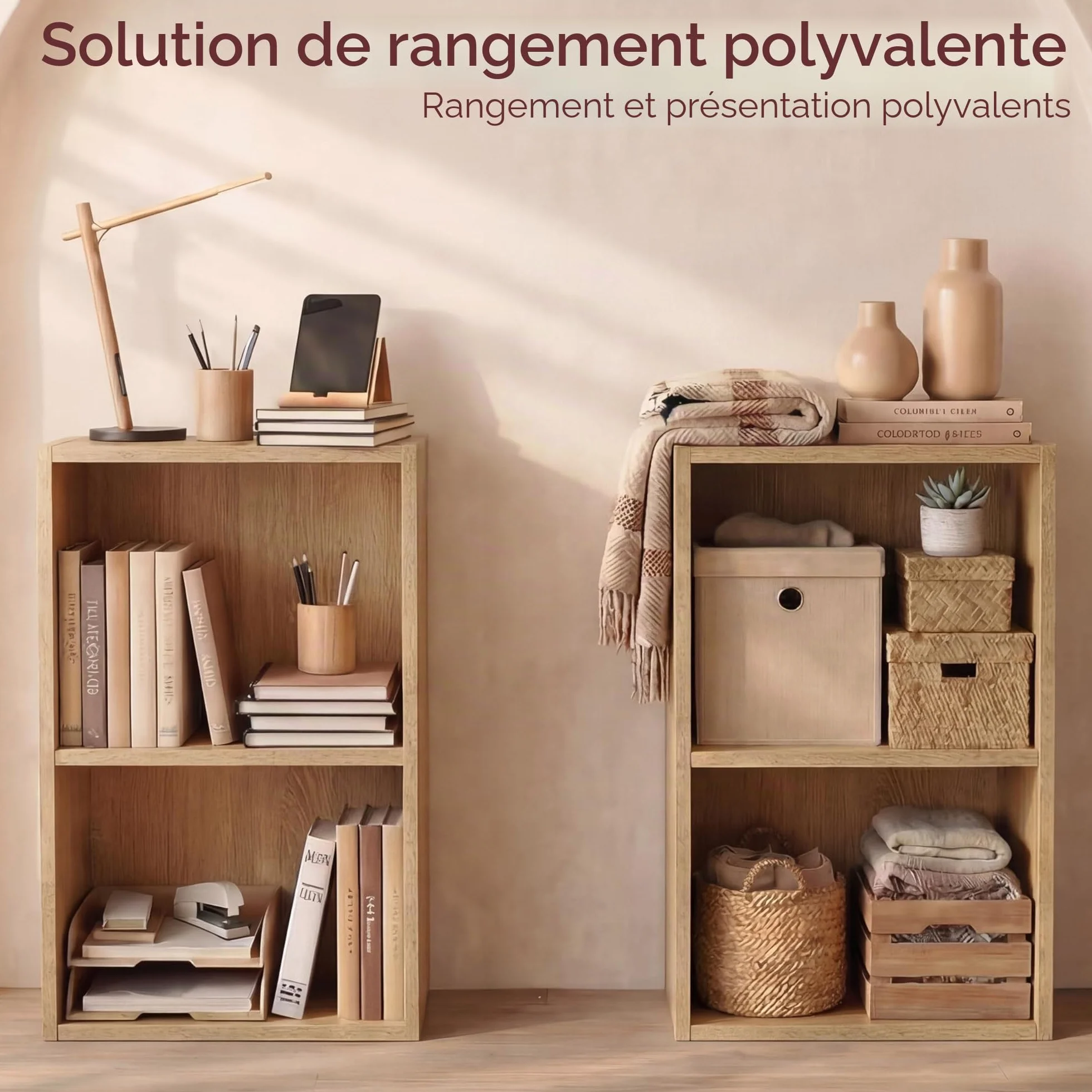 Vida Designs Oxford 2 Niveau Cube Bibliothèque Moderne Rangement H54xW32xD24cm Chêne