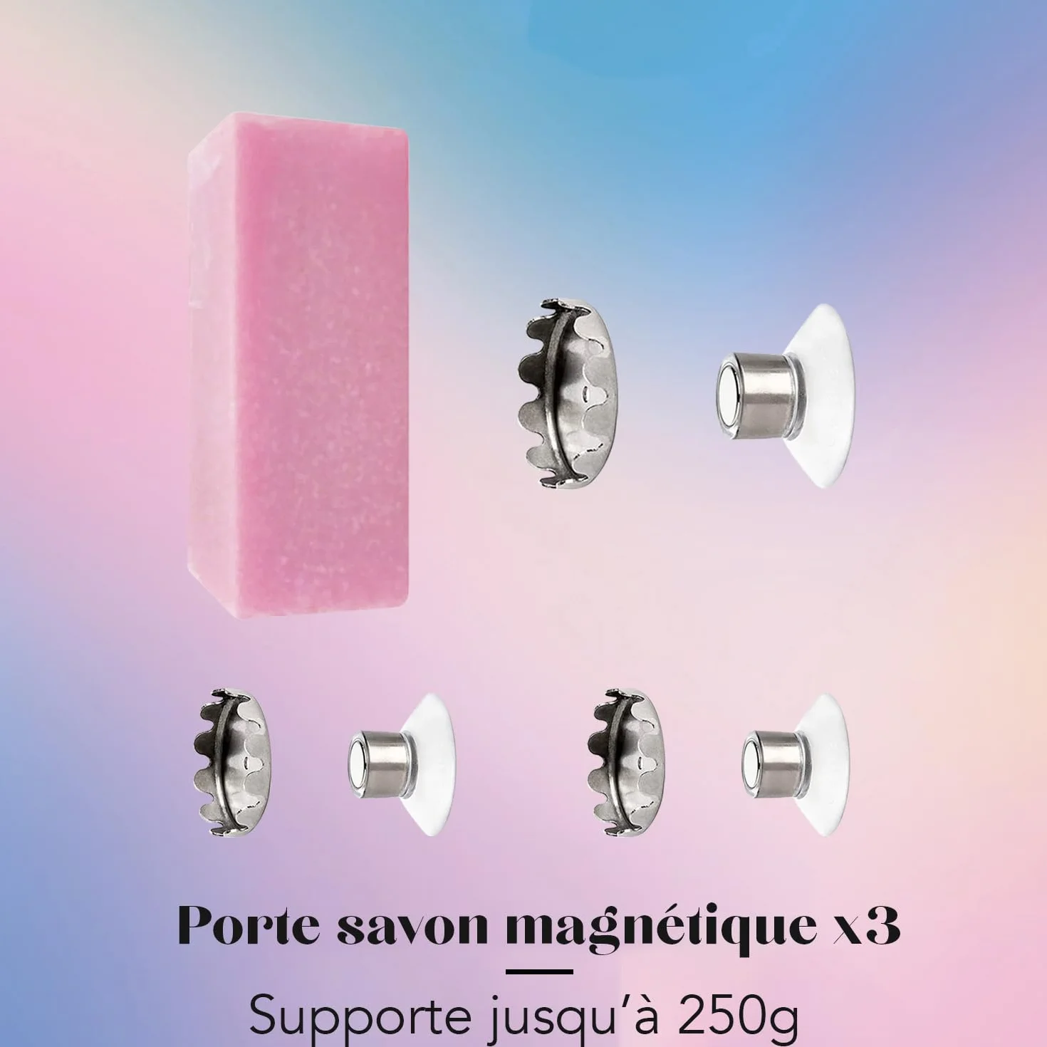 Lot de 3 Porte-Savons Magnétiques à Ventouse Acier Inoxydable Support Mural sans Perçage