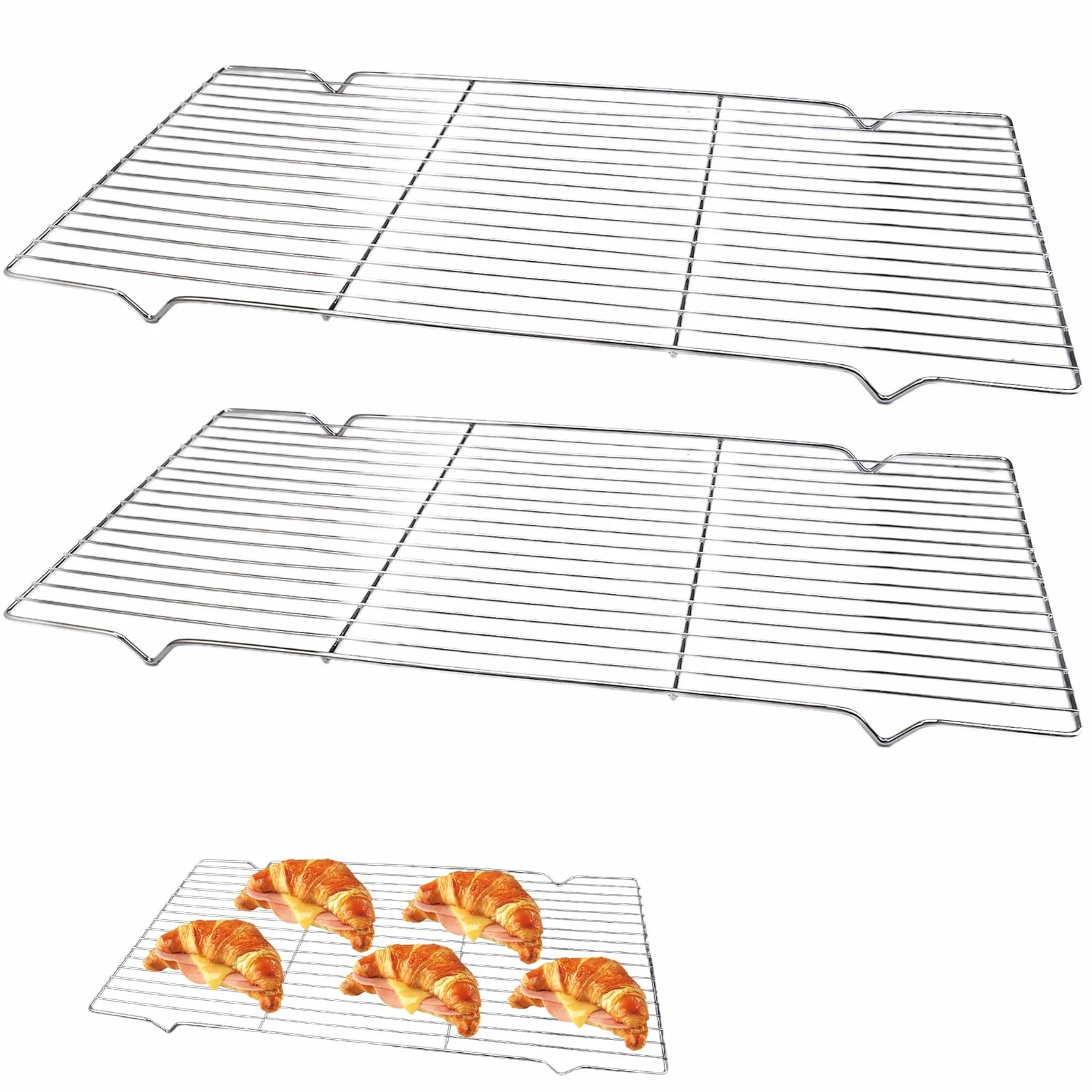 Grille de Refroidissement Patisserie Inox 41x20 cm 2 Pièces Rectangulaire pour Cuisson Gâteaux Biscuits Pain