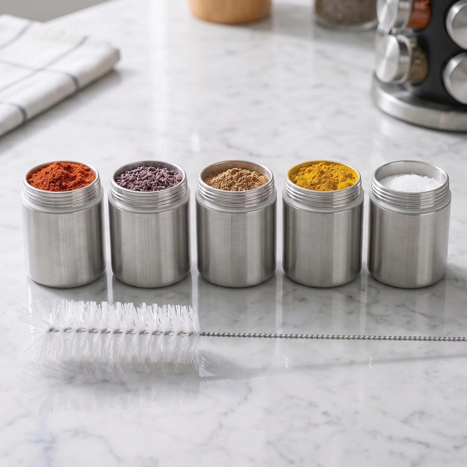 Aluminium Étanche Boite à Épice 5-en-1 Set de 2 Mini Récipients à Épices pour Voyage Pique-Nique