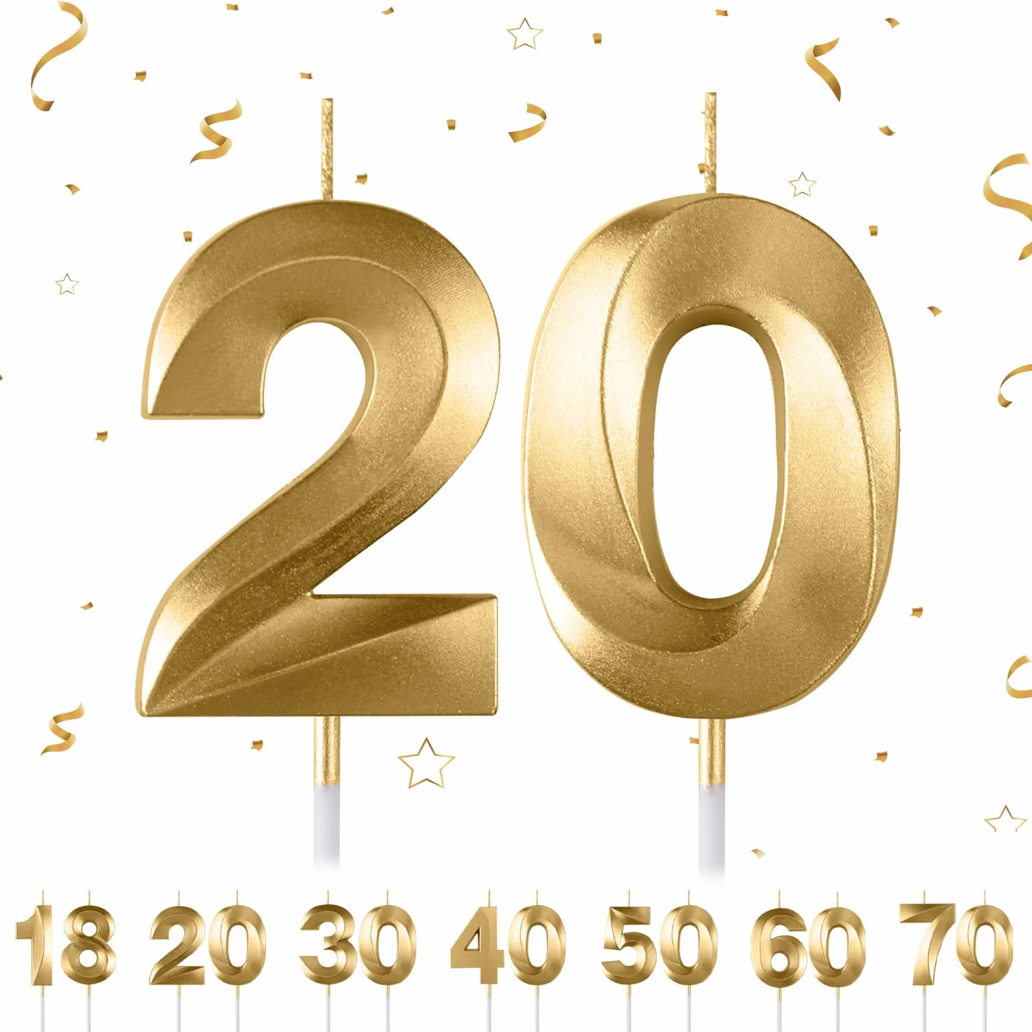 Bougies d'anniversaire chiffres 18 20 30 40 50 60 70 diamant 3D paillettes doré pour gâteau