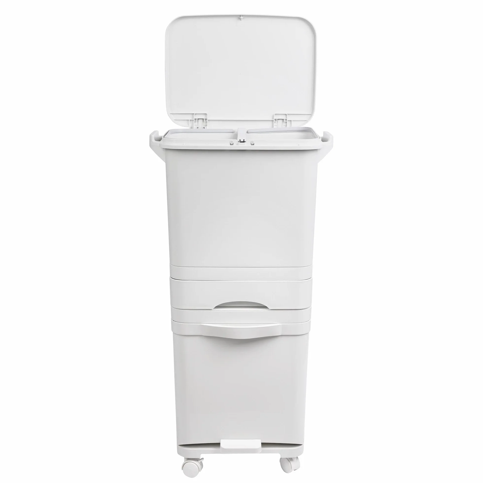Poubelle de recyclage à tri sélectif 42 L triple compartiment avec pédale roulettes poignée