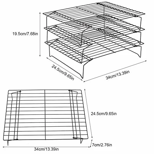 Grilles de Refroidissement 3 Étages, Plateaux Empilables Acier au Carbone 34 x 24,5 x 19,5 cm